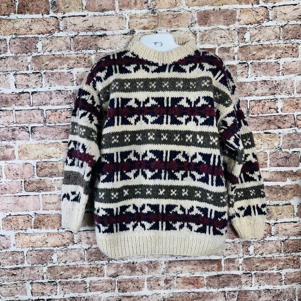 INKA MAKI 100%‎ Wool Fair Isle Knit Handmade Wool Nordic Sweater Unisex Size XXL